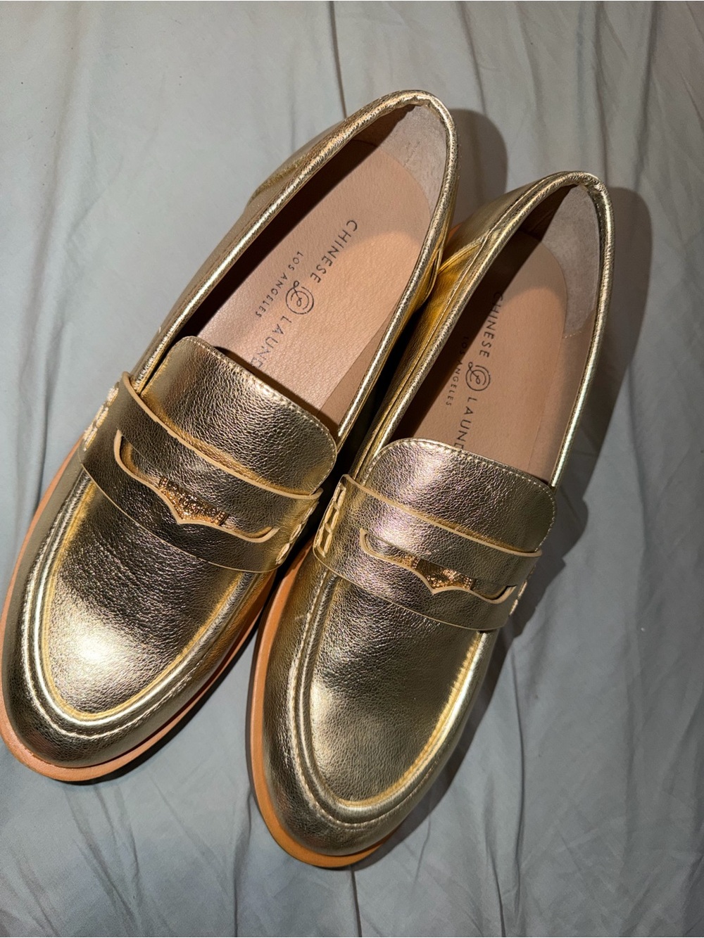 Chinese Laundry Metallic Gold Penny Loafers